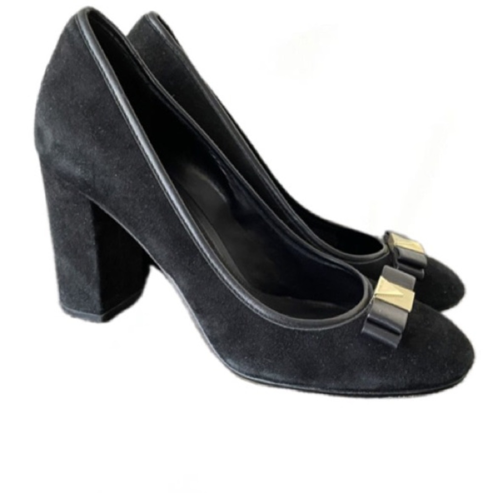 Michael Kors Black Suede Heels with Gold Accent